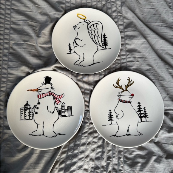 Pottery Barn Other - Pottery Barn Preston Polar Bear Plates Christmas Holiday 8.25" Lot Of 3